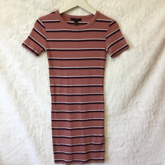 Forever 21 Dusty Pink mixed Striped T-shirt Dress - Picture 1 of 9